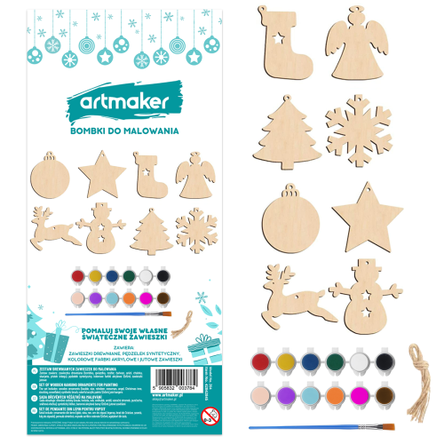 Bombki do malowania drewniane zawieszki x8 + farby DIY